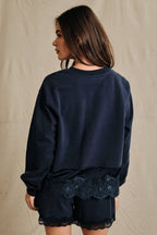 Lace-Trim Hem Crewneck Sweatshirt