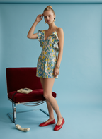 Cream Floral Flutter Strap Open-Back Romper