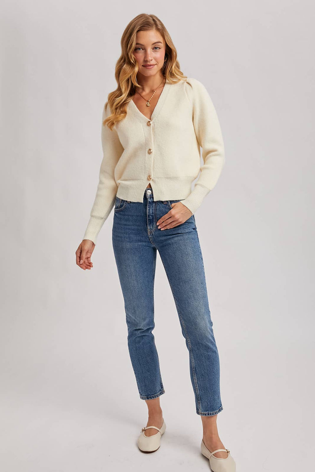Button Down V-Neck Cardigan