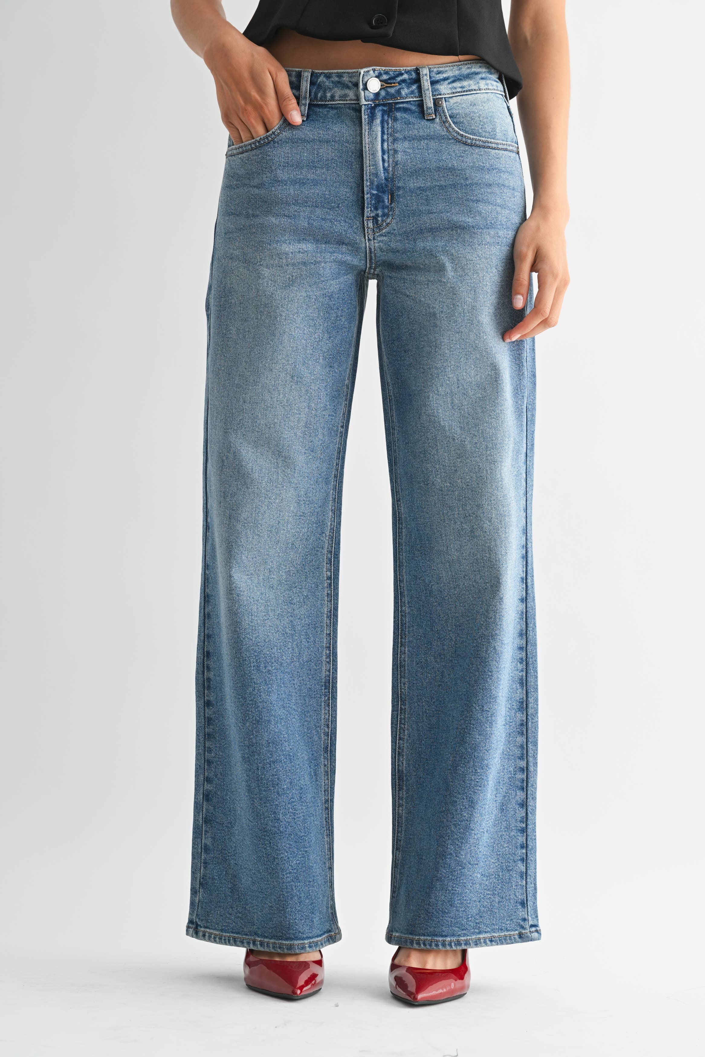 High Rise Full Length Straight Jeans