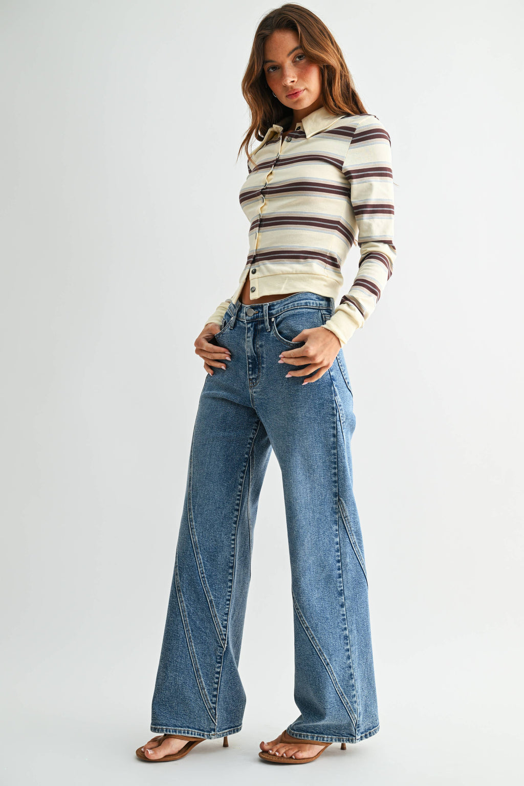 Asymmetric Seamed Straight Jeans – Medium Denim