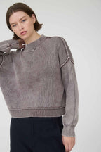 WASHED MOCK NECK PULLOVER SWEATER