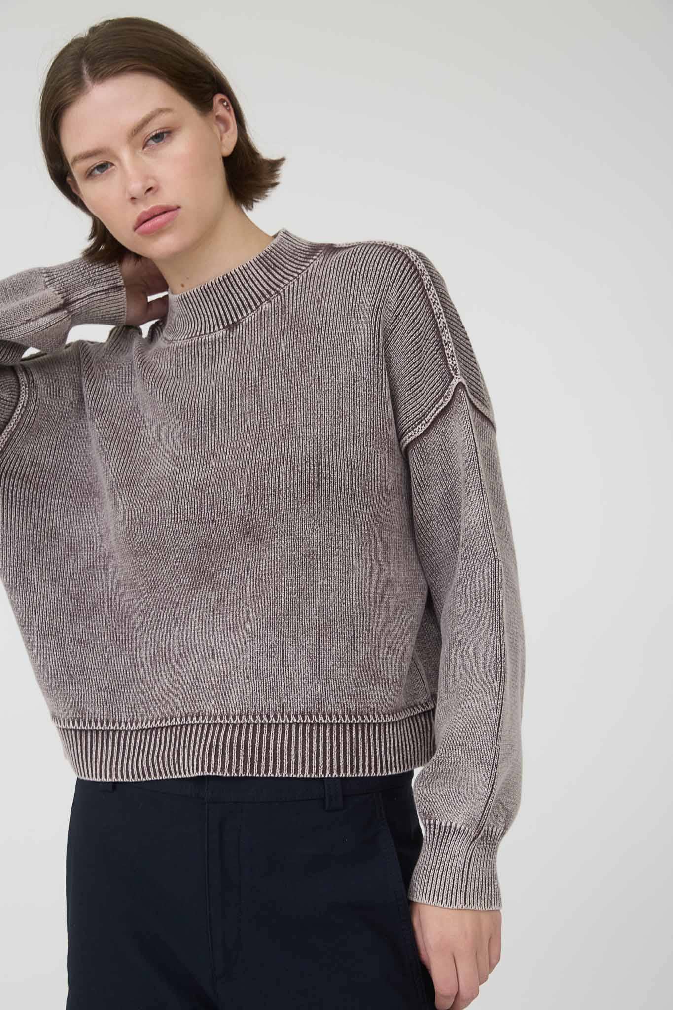WASHED MOCK NECK PULLOVER SWEATER