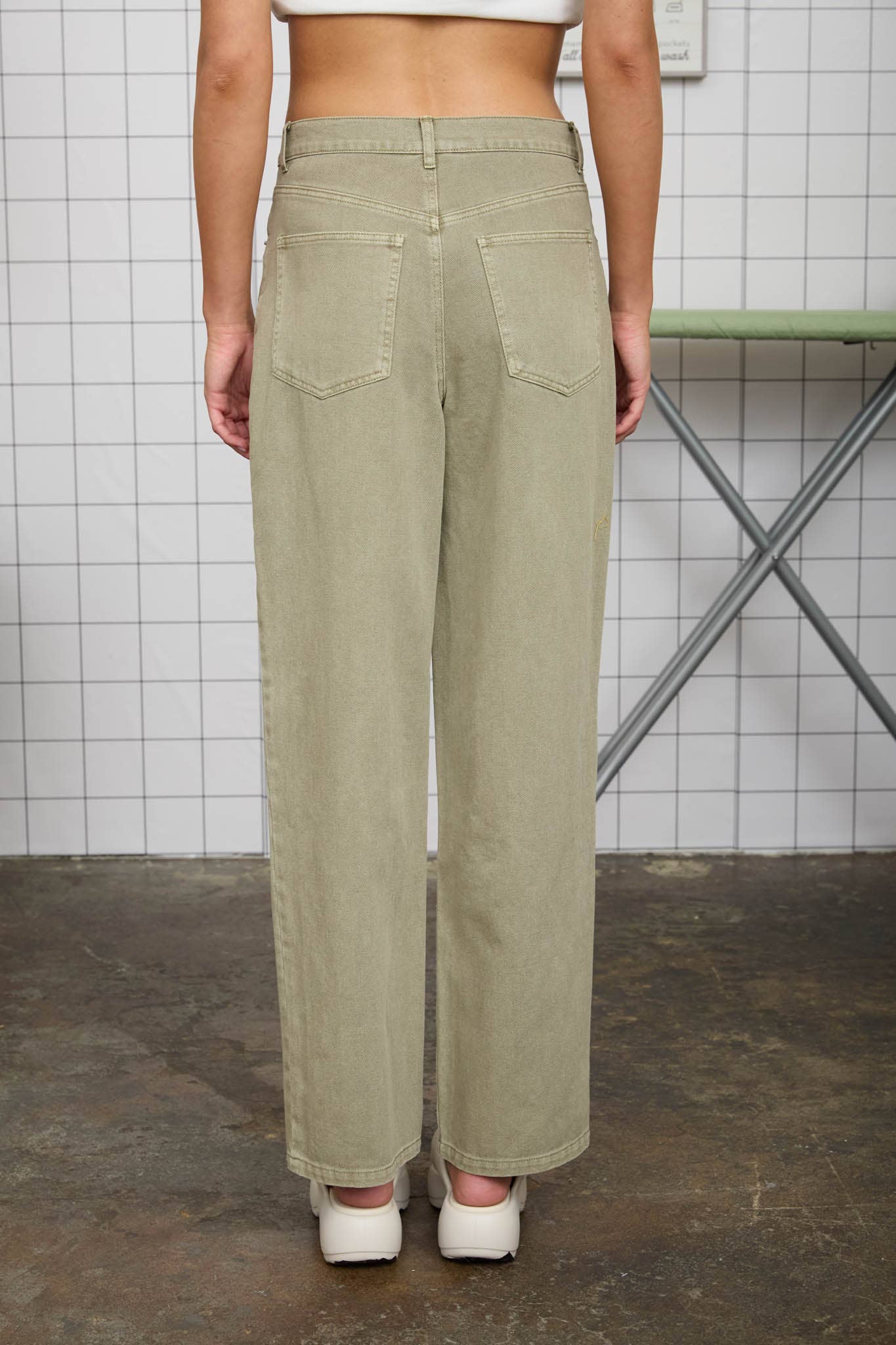 Washed Light Olive Wide Leg Jeans