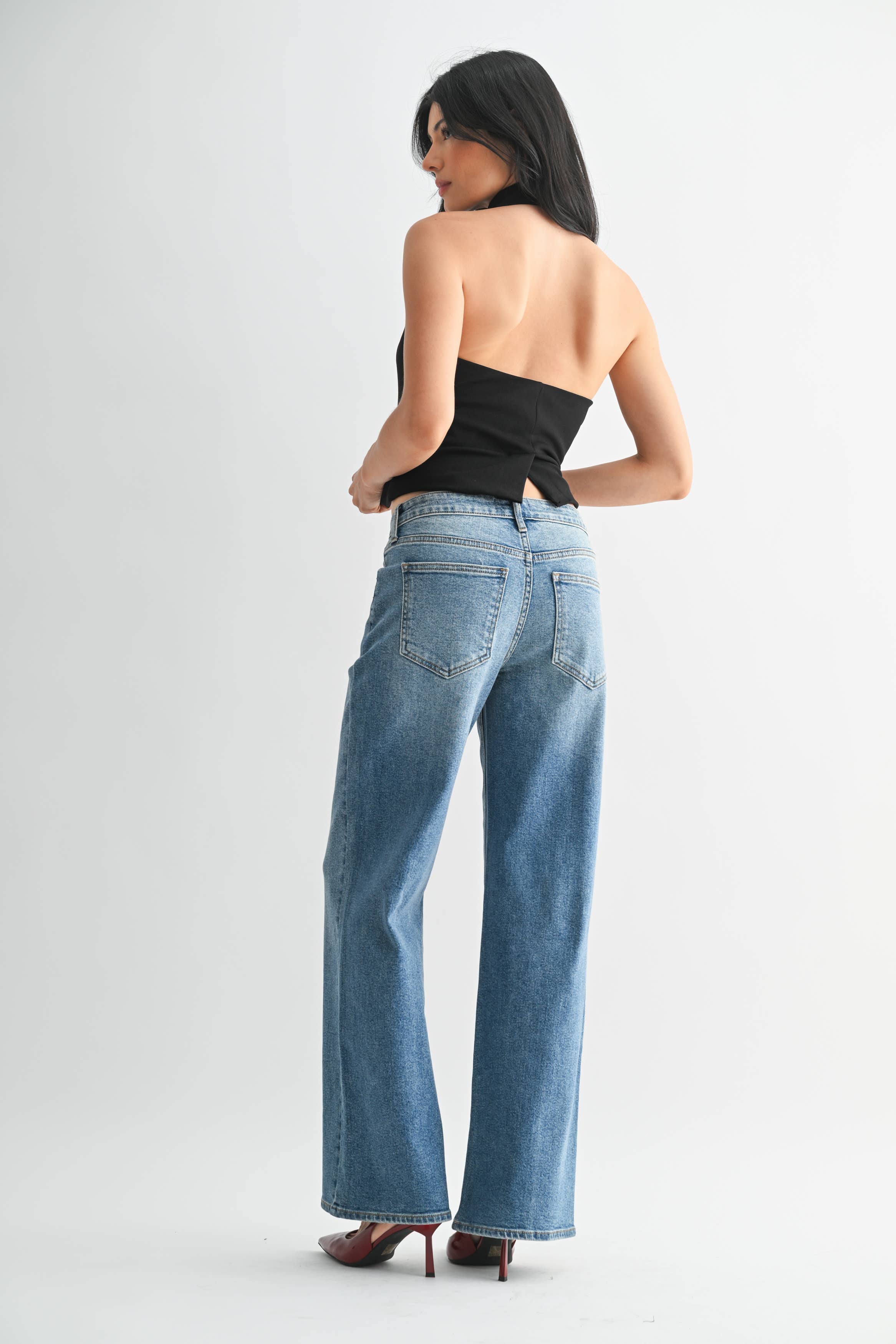 High Rise Full Length Straight Jeans