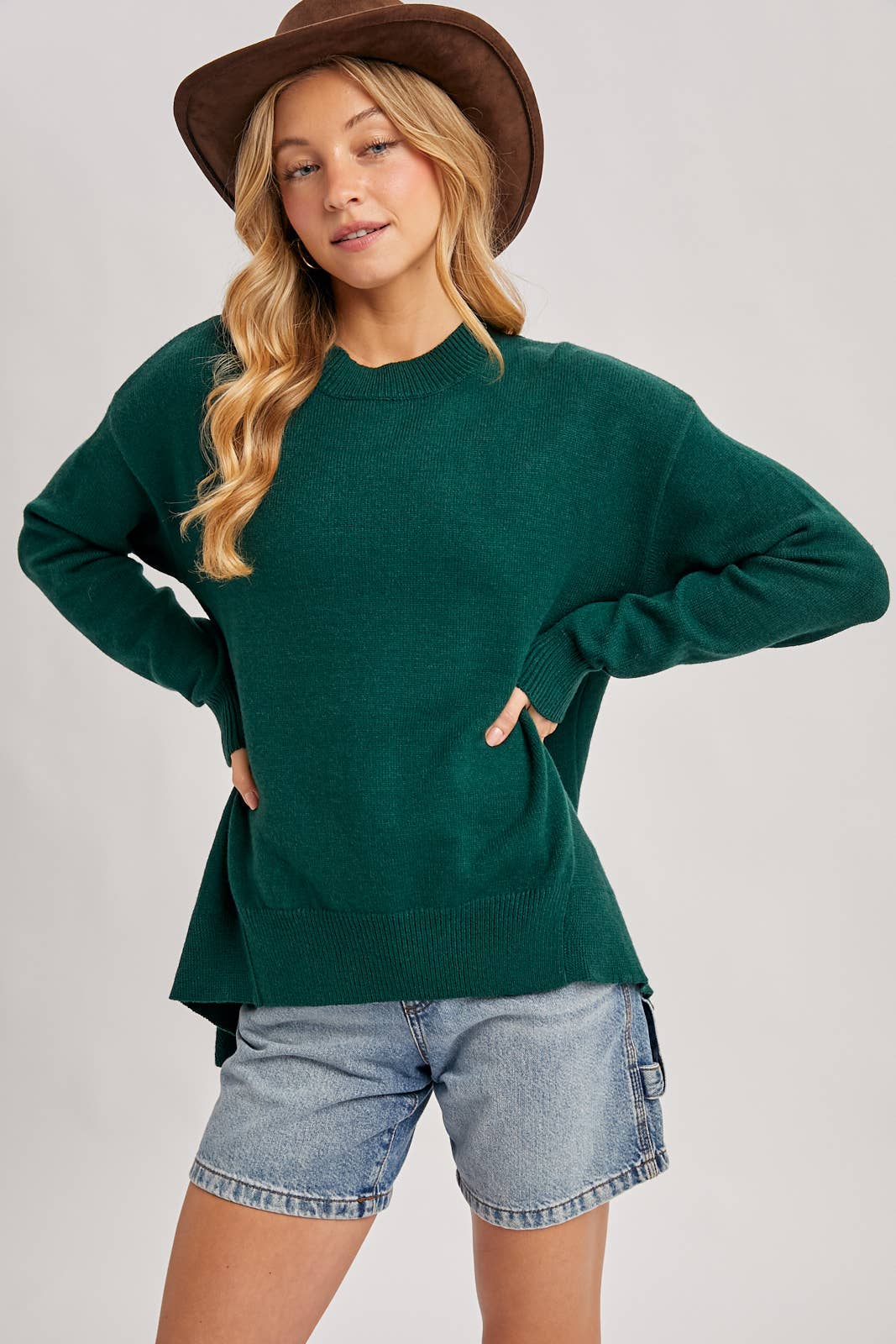 MOCK NECK TRAPEZE KNIT SWEATER