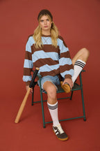 Oversized Wide Stripe Crew Neck Knit Top