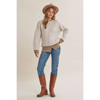 Country Road Layered Plaid Hem Twofer Sweater Top – Light Oatmeal