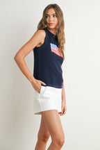 Flag Print Knitted Sleeveless Sweater