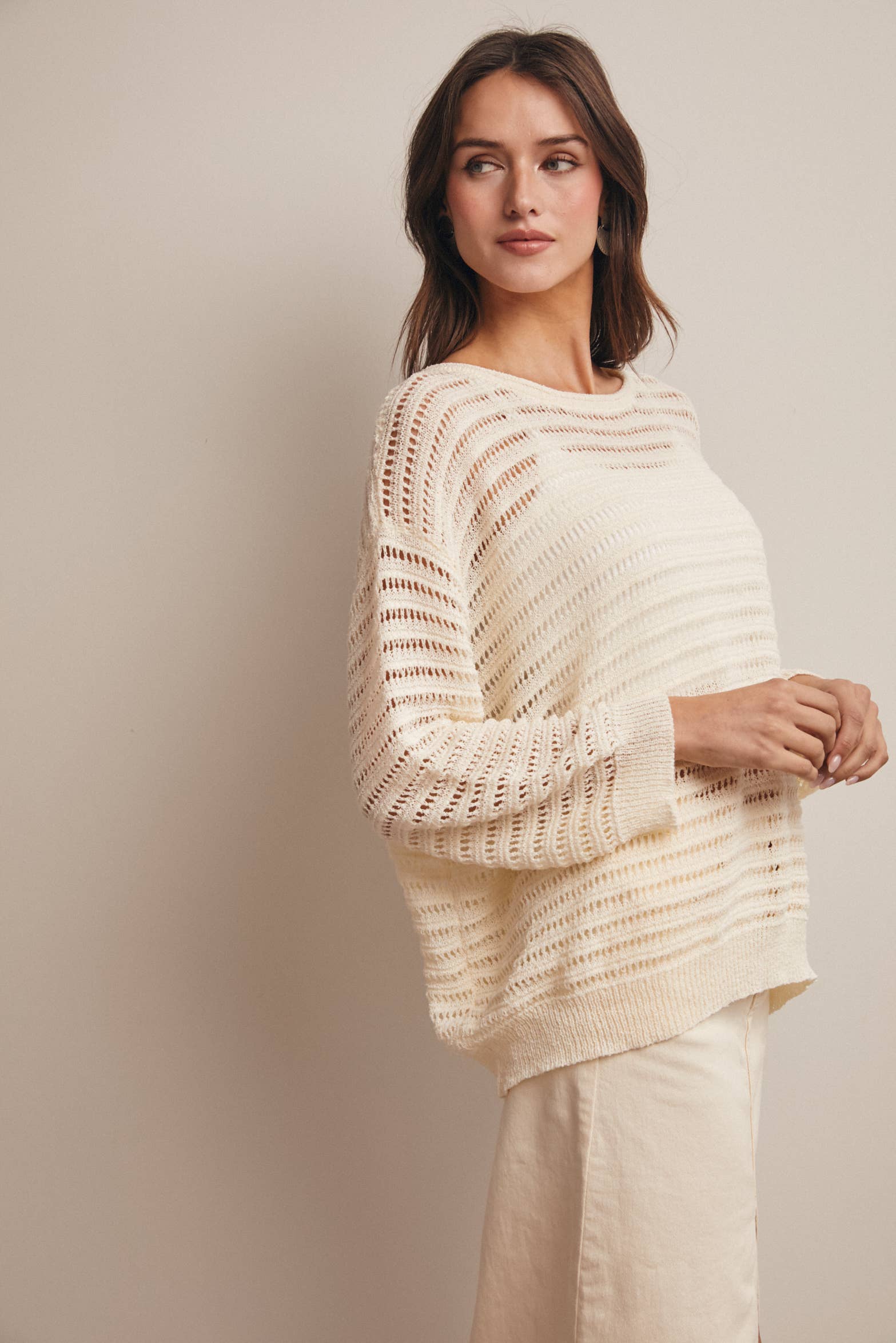 Open-Knit Stripe Sweater Top