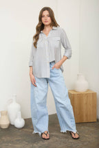 Stripe Collared Button-Down Lightweight Shirt (color options)