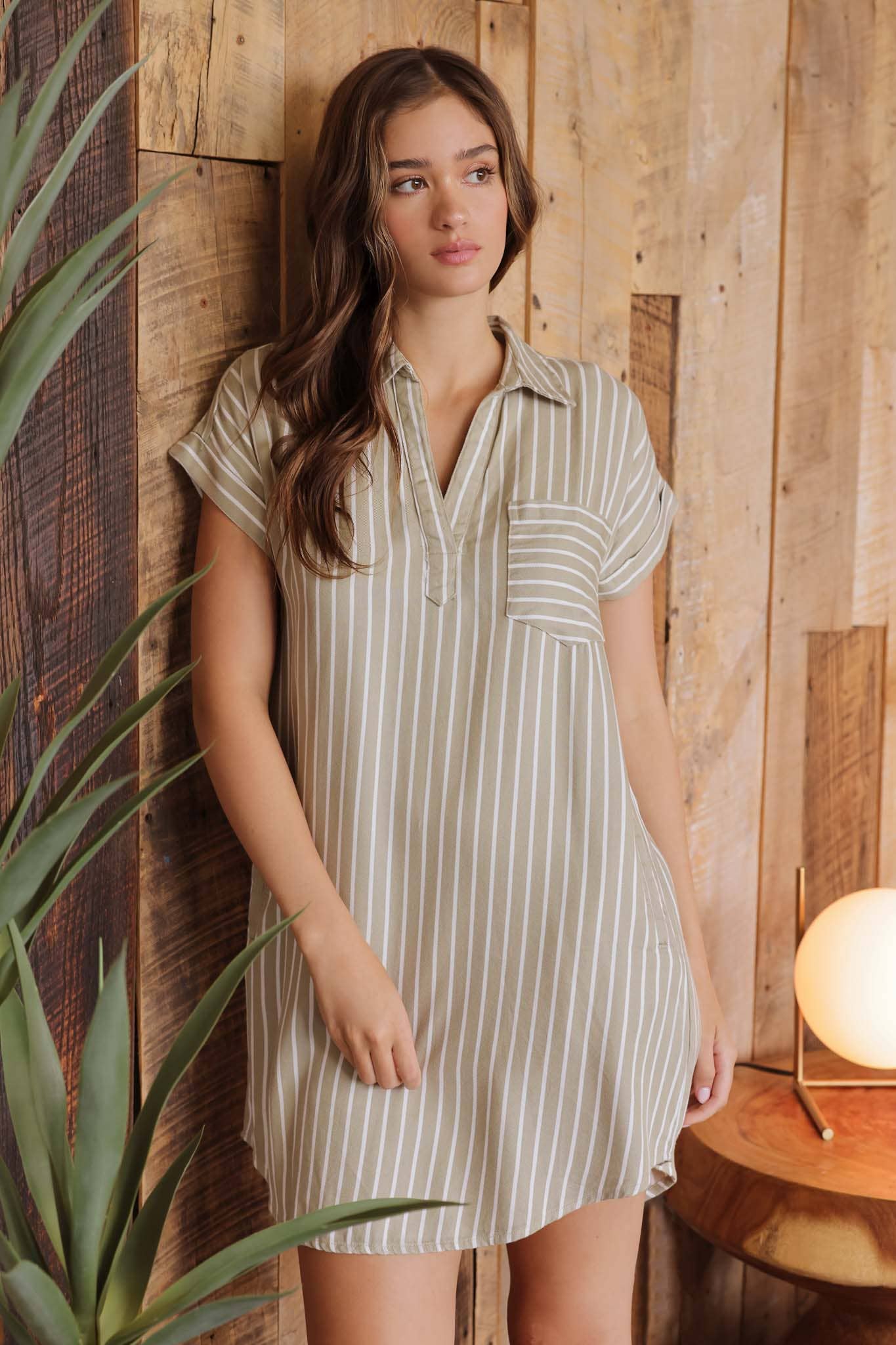 Stripe Collared Mini Shirt Dress