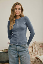 Button Front Round Neck Knit Top