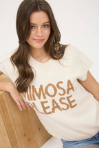 "MIMOSA PLEASE" SHORT SLEEVE PULLOVER SWEATER