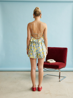 Cream Floral Flutter Strap Open-Back Romper