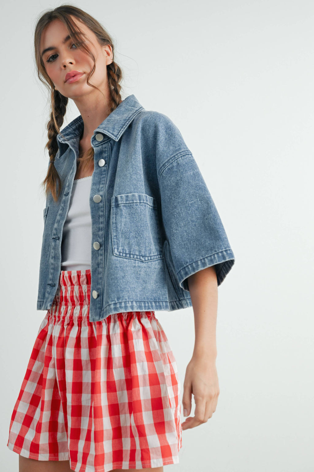 Button Front Cropped Shirt