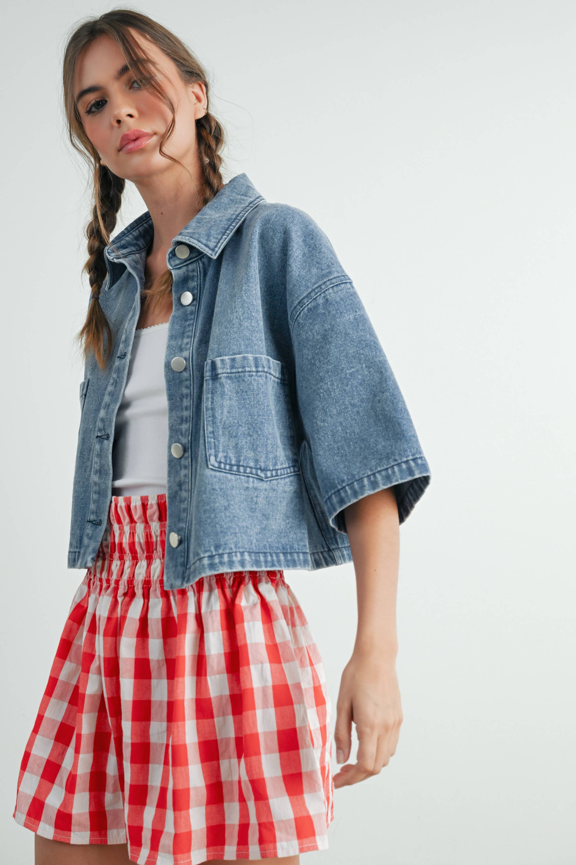 Button Front Cropped Shirt