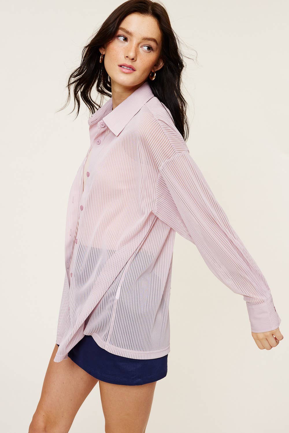 Sheer Stripe Button Down Blouse