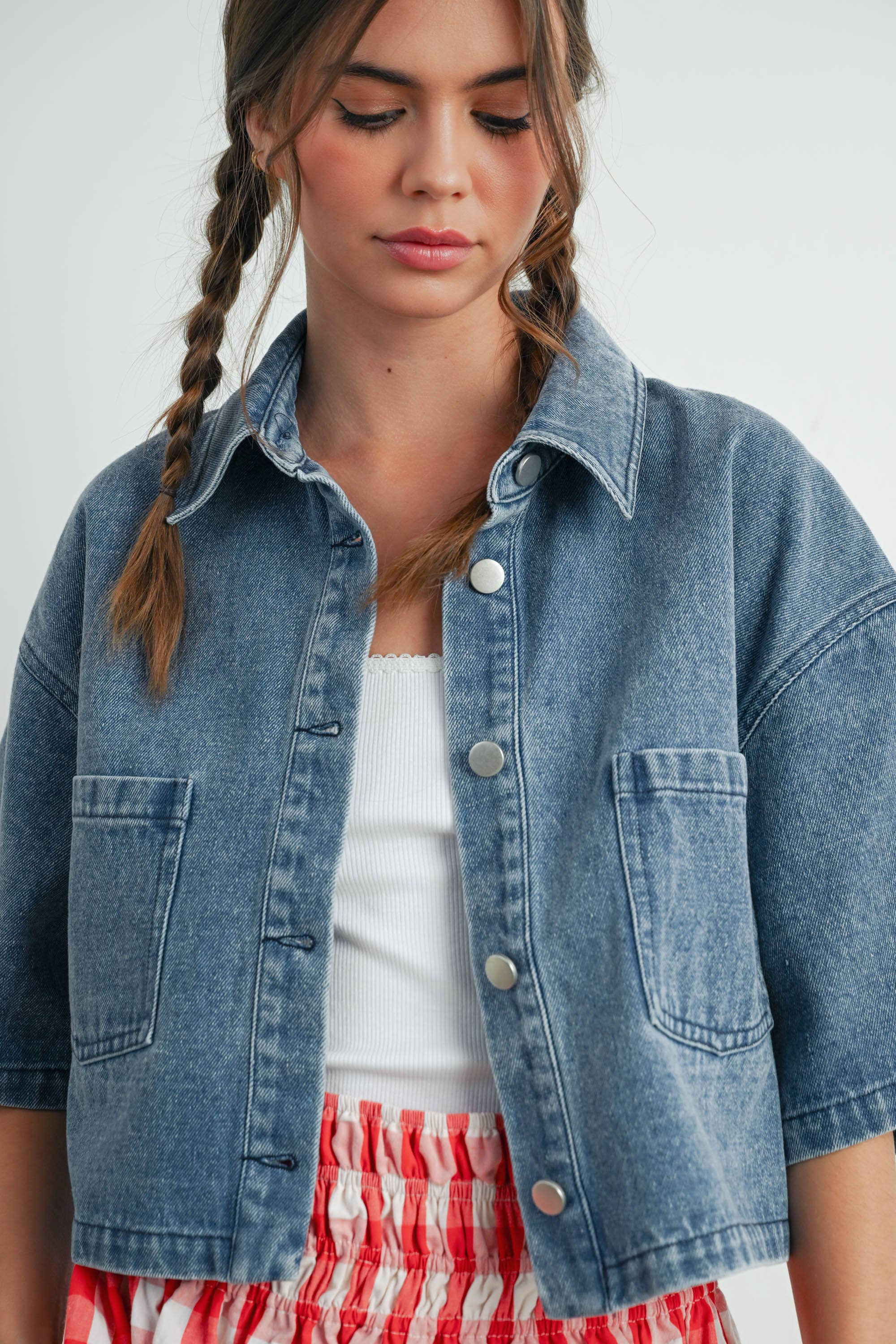 Button Front Cropped Shirt