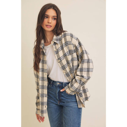 NEUTRAL PLAID SHACKET / POCKETS