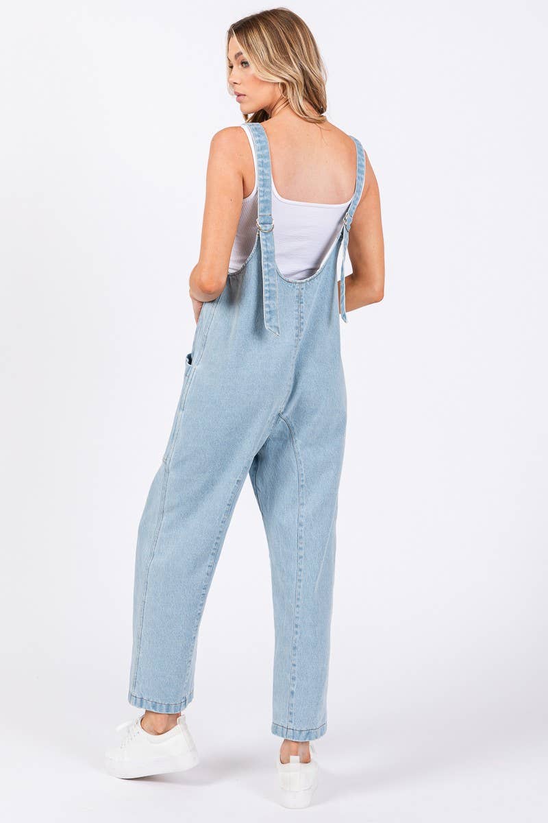 Washed Denim Overall Jumpsuit