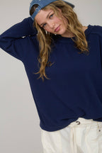 CREW NECK RIBBED LONG SLEEVE KNIT TOP