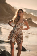 Taupe Floral Print Tiered Ruffle Romper