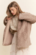 Faux Fur Pressed Print Open Coat