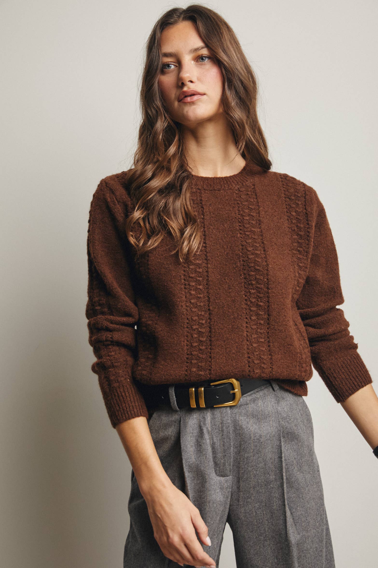 Textured Cable Stitch Pullover Sweater
