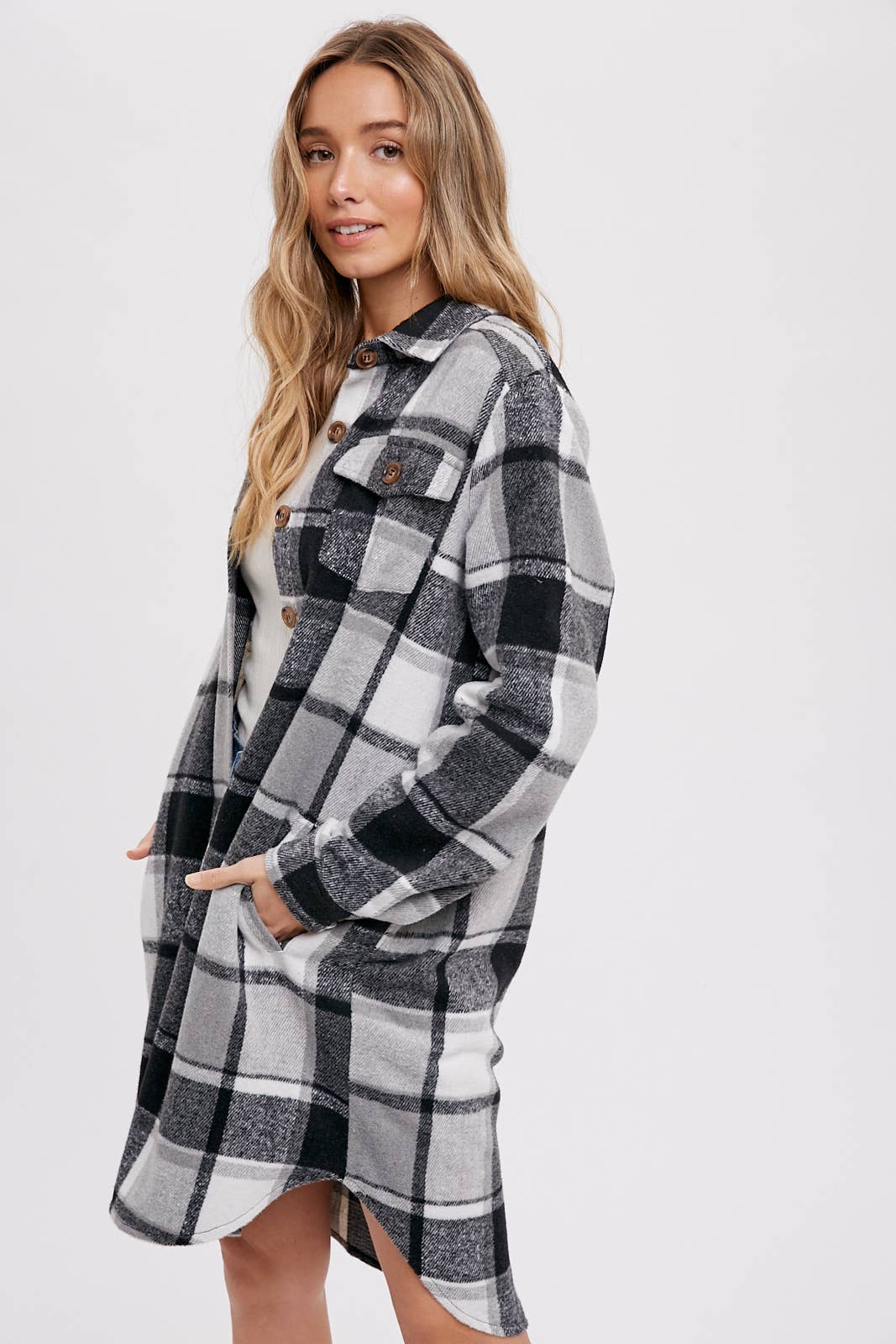 FLANNEL PLAID LONGLINE SHACKET