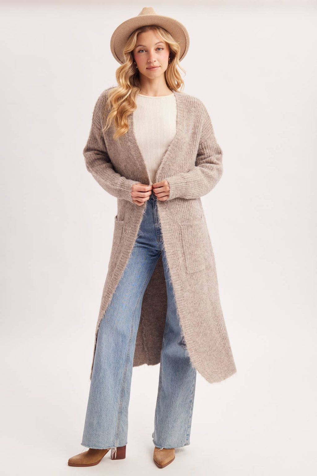 Open Front Longline Fuzzy Knit Cardigan