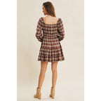 PLAID MINI SMOCKED DRESS WITH RUFFLES