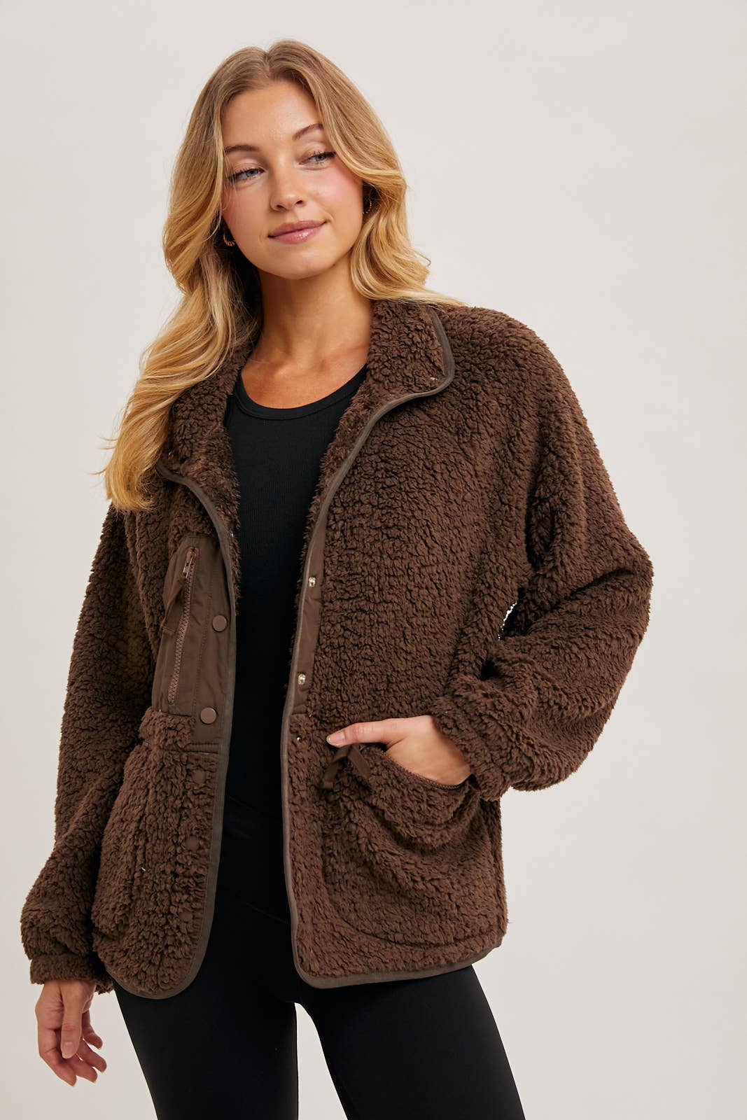 BUTTON DOWN FLEECE SHERPA JACKET