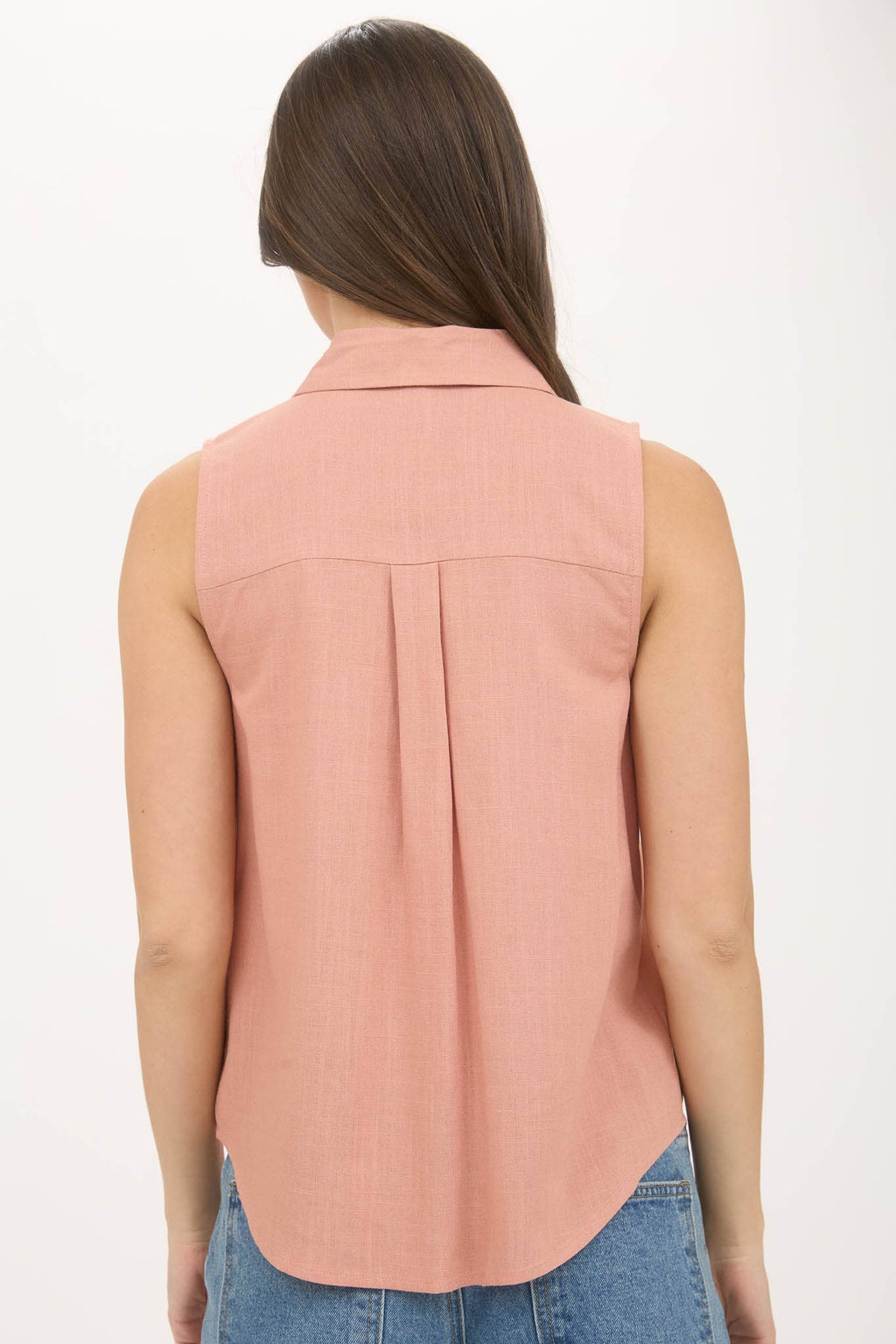 COLLARED BUTTON DOWN SLEEVELESS SHIRT