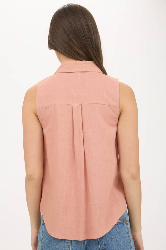 COLLARED BUTTON DOWN SLEEVELESS SHIRT