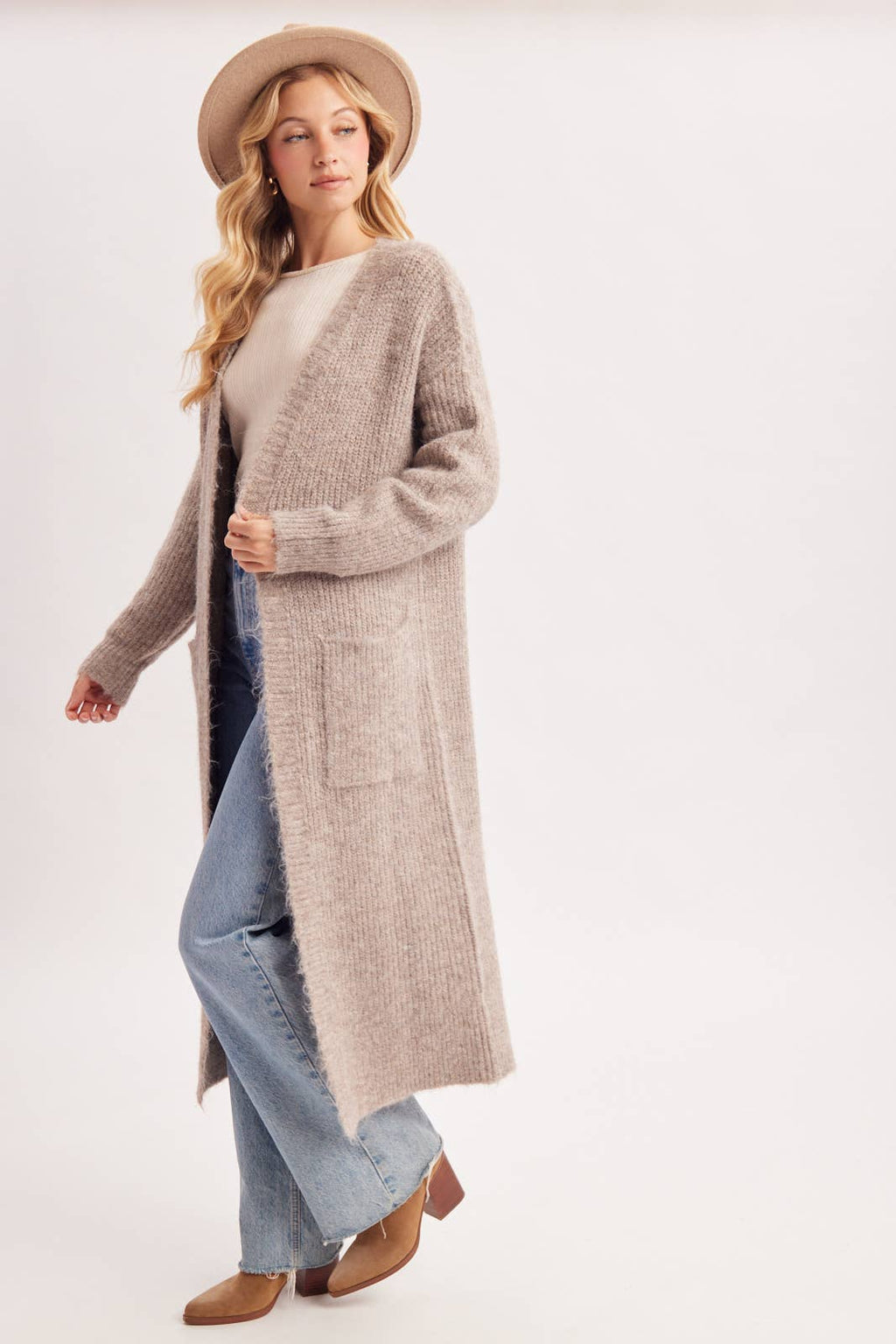 Open Front Longline Fuzzy Knit Cardigan