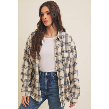 NEUTRAL PLAID SHACKET / POCKETS