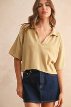 V-NECK CROP POLO SHIRT