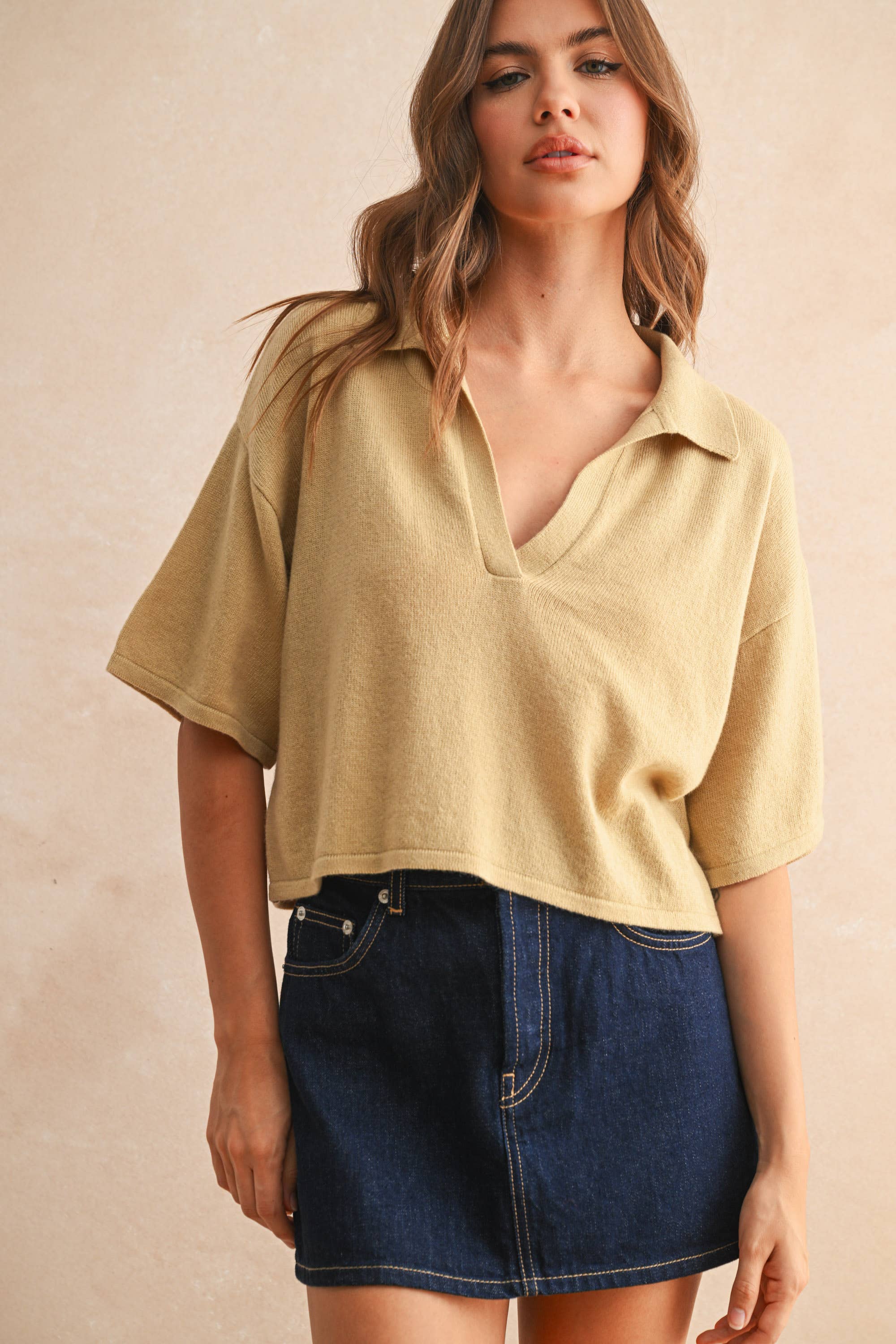 V-NECK CROP POLO SHIRT