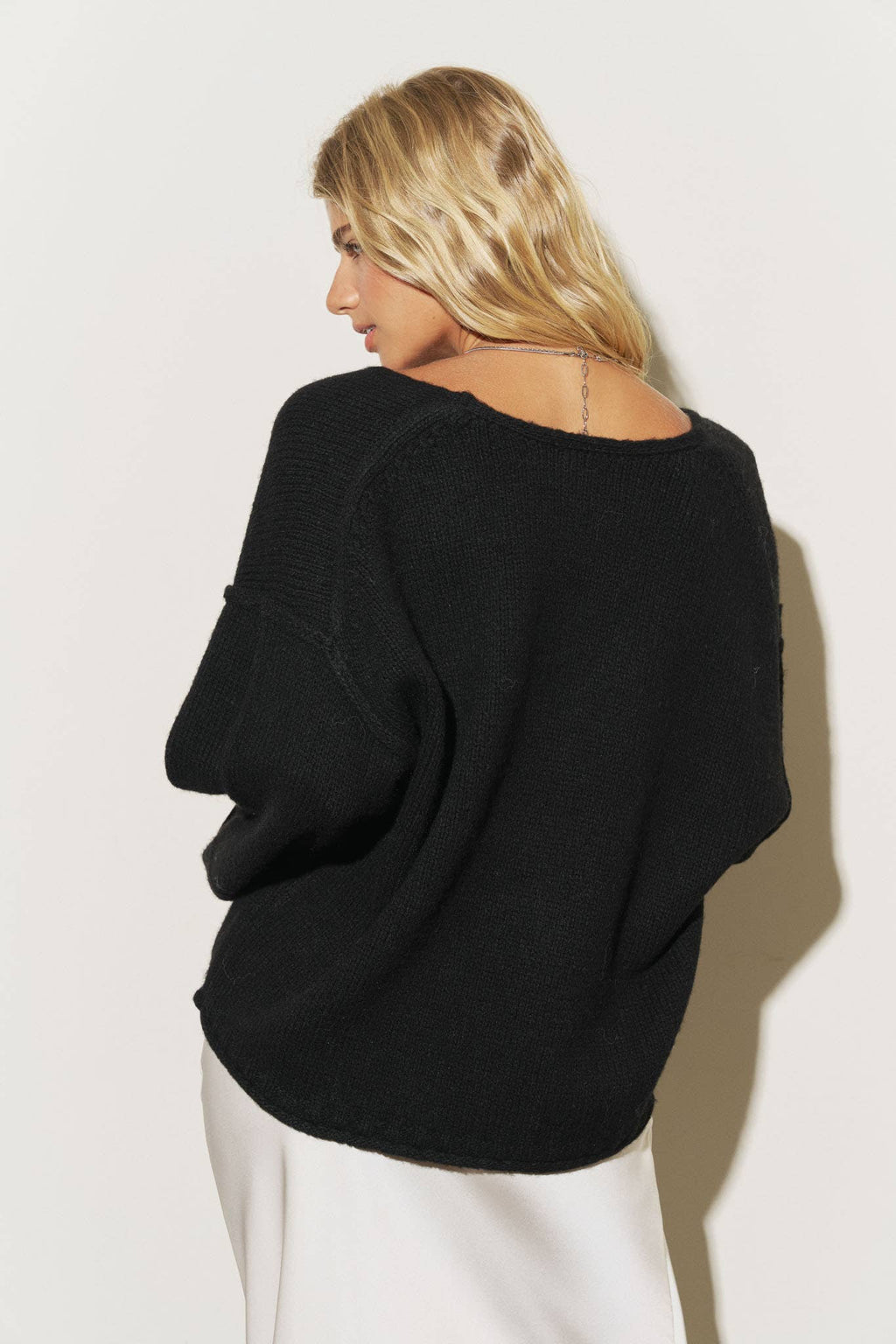 V-Neck Balloon Sleeve Knit Sweater
