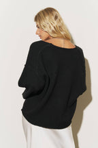 V-Neck Balloon Sleeve Knit Sweater