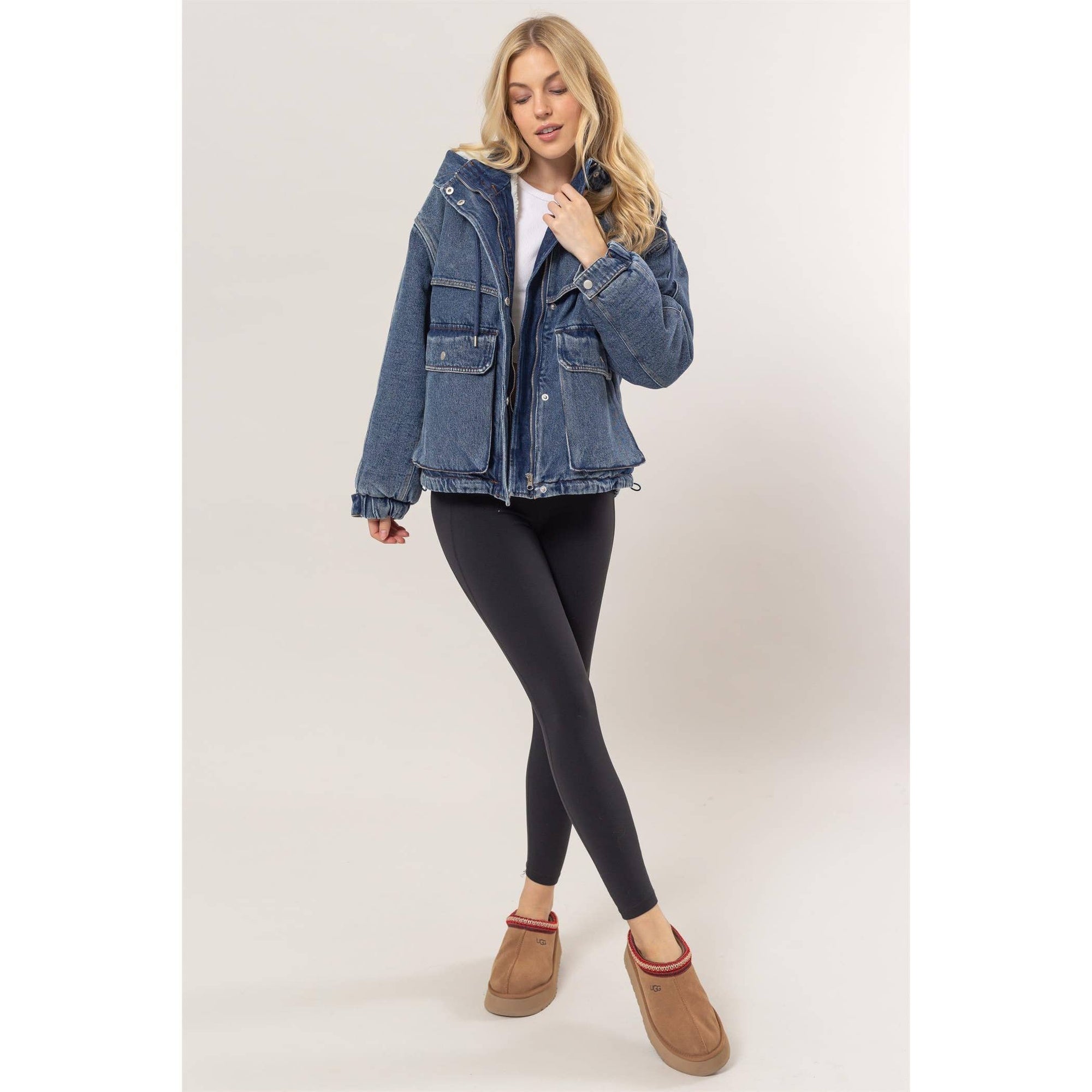 Denim Sherpa Hooded Jacket