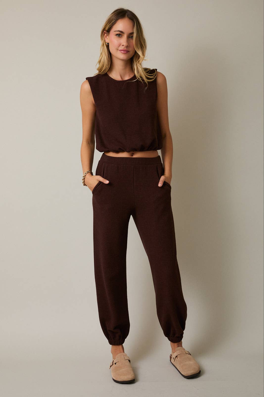 Elastic Waistband Jogger Pants - Tapered Athleisure Pants