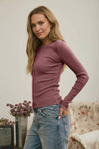 Button Front Round Neck Knit Top