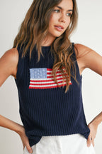 Flag Print Knitted Sleeveless Sweater
