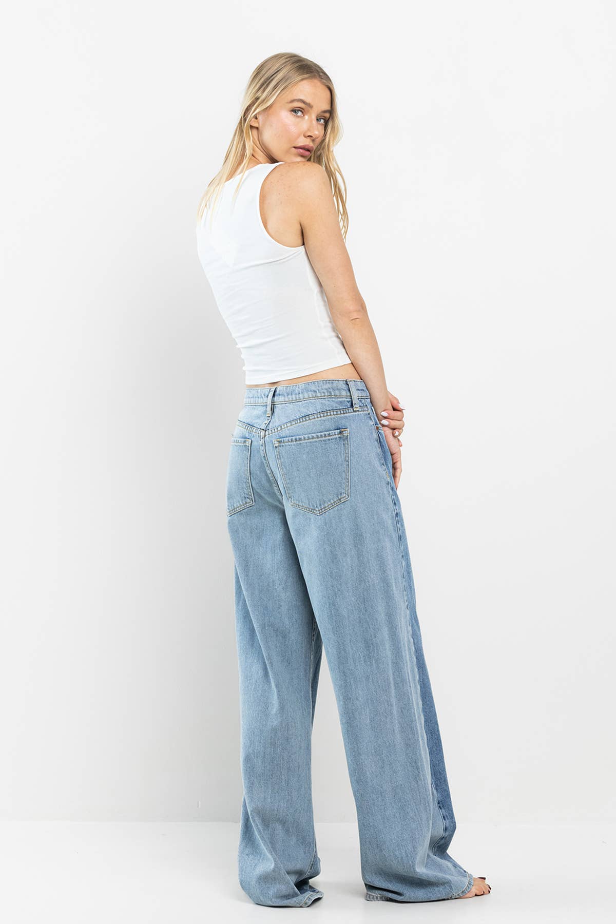 HIGH RISE MEDIUM TWO TONE WIDE LEG