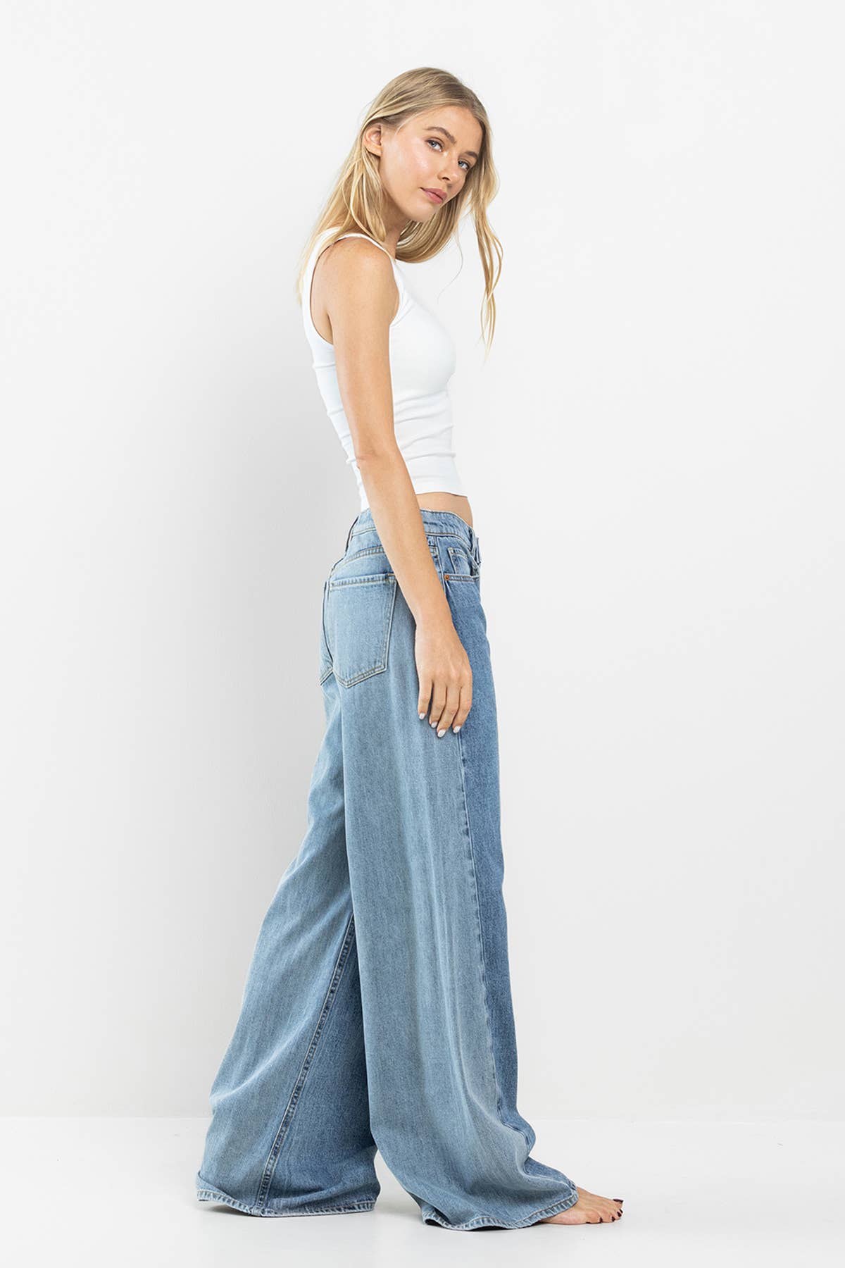 HIGH RISE MEDIUM TWO TONE WIDE LEG