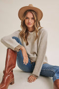 Country Road Layered Plaid Hem Twofer Sweater Top – Light Oatmeal