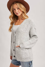 Button Down Fuzzy Heathered Knit Sweater Cardigan