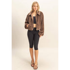 Faux Fur Zip Up Jacket With Plush Collar